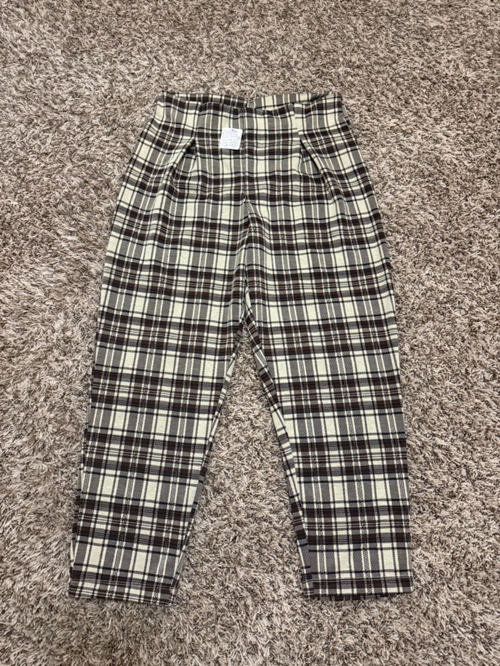 Free People Brown & Cream Plaid Cropped Pants High Waist Trouser Women’s NWT